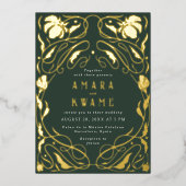 開花つる植物植物性アールヌーボー金ゴールド 箔招待状 (正面)