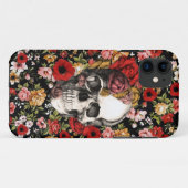 開花では、スカルを搭載するレトロの花パターン Case-Mate iPhoneケース (裏面(横))
