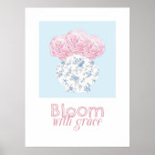 開花とグレイスピンクフローラ花瓶クリスチャン ポスター (正面)