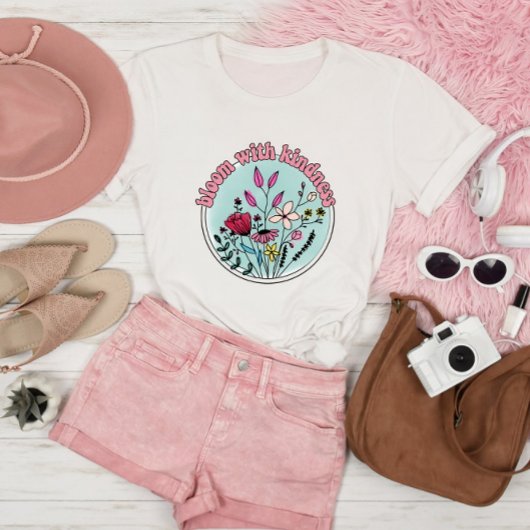 開花と優しさヴィンテージワイルドフラワーアート Tシャツ