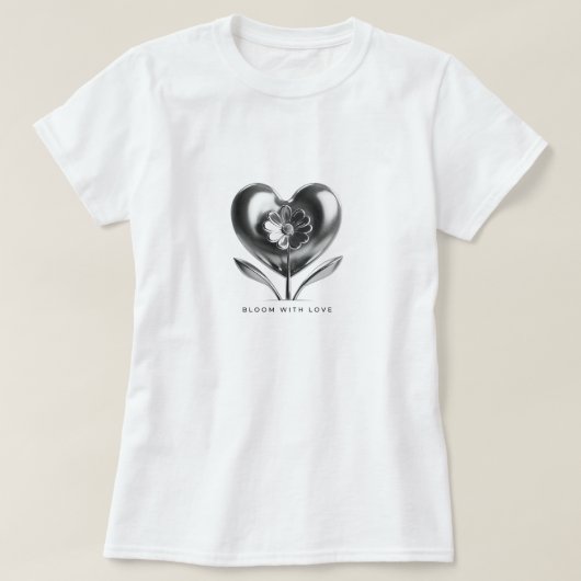 開花と愛のハートと花 Tシャツ (デザイン正面)