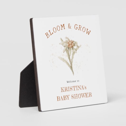 開花と成長Edelweiss赤ちゃんシャワーへようこそ フォトプラーク (正面)