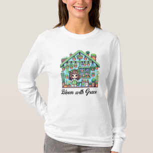 開花と猶予 植物かわいいの女の子 Tシャツ