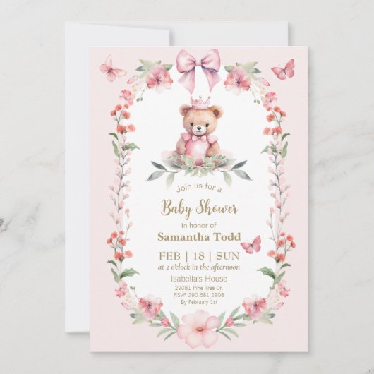 開花と蝶：歓迎ベビー招待状 招待状 (正面)