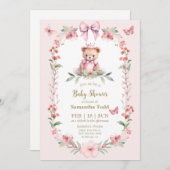 開花と蝶：歓迎ベビー招待状 招待状 (正面/裏面)