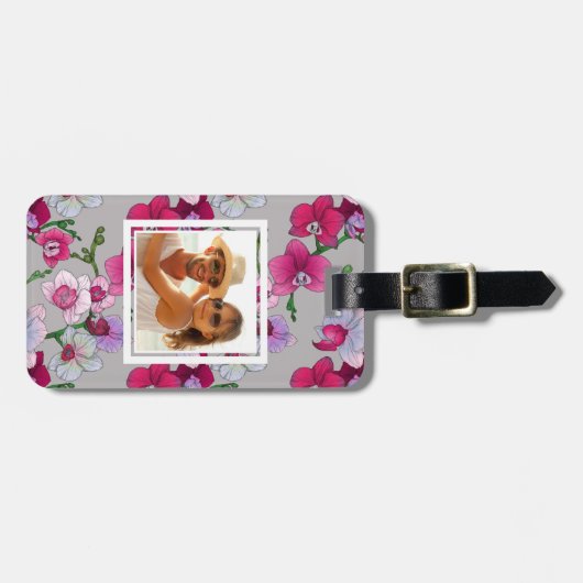 開花のカスタムな写真のピンクの蘭 ラゲッジタグ (正面横)