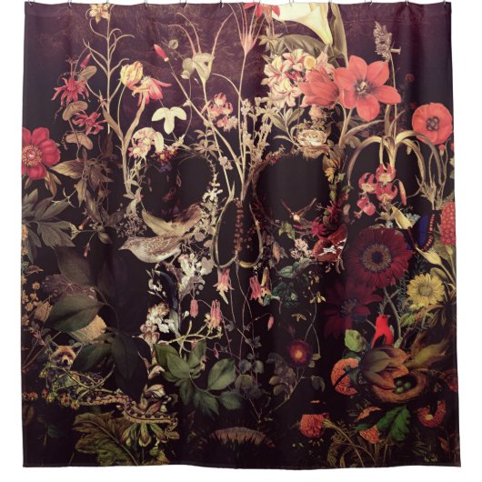 開花のスカル シャワーカーテン (正面)