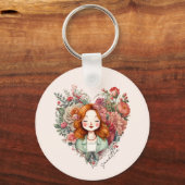 開花のハート-フローラハートに囲まれた女性 キーホルダー (正面)