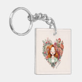 開花のハート-フローラハートに囲まれた女性 キーホルダー (正面左)