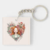 開花のハート-フローラハートに囲まれた女性 キーホルダー (裏面)