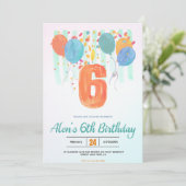 開花のバルーン祝: 6誕生日フィエスタ 招待状 (スタンド正面)