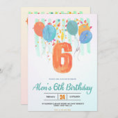 開花のバルーン祝: 6誕生日フィエスタ 招待状 (正面/裏面)