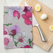 開花のピンクの蘭 キッチンタオル (四つ折り)