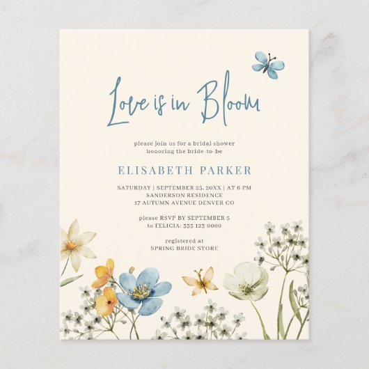 開花のブライダルシャワーへの招待で予算の愛 チラシ (正面)