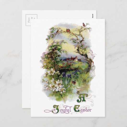 開花のヴィンテージイースターの田舎風の農場 シーズンポストカード (正面/裏面)