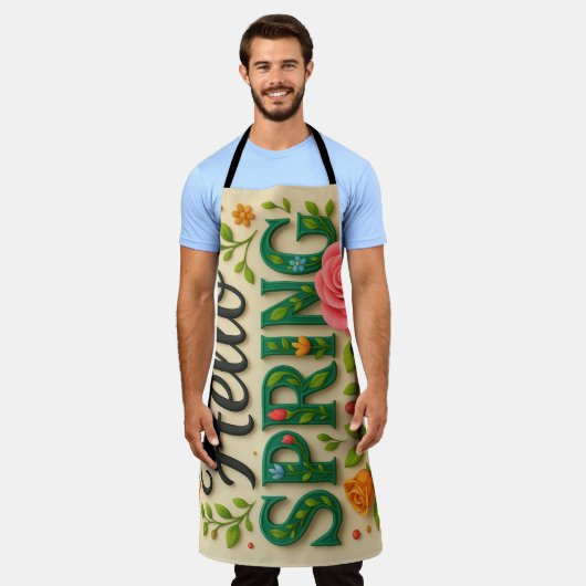 開花の味 – "こんにちは春" エプロン (着用した状態)