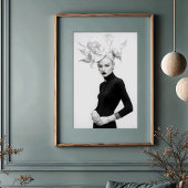 開花の壮大さ:彫刻のモノクロファッション ポスター