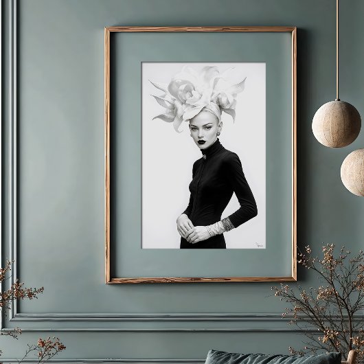 開花の壮大さ:彫刻のモノクロファッション ポスター