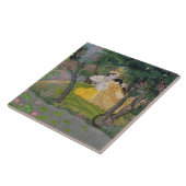 開花の果樹園のRadhaおよびKrishnaの容認 タイル (側面)