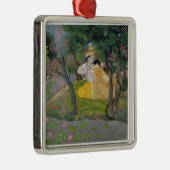 開花の果樹園のRadhaおよびKrishnaの容認 メタルオーナメント (右)