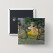 開花の果樹園のRadhaおよびKrishnaの容認 缶バッジ (正面&裏面)