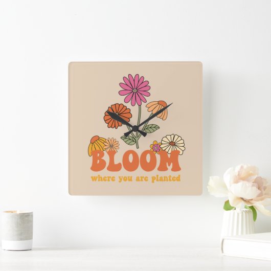 開花の植栽 スクエア壁時計 (ホーム)