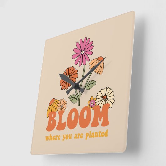 開花の植栽 スクエア壁時計 (傾斜)