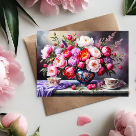 開花の牡丹、オリエンタルブーケ母の日 カード