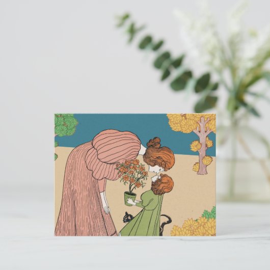 開花の瞬間 – ヴィンテージ母と子 ポストカード (スタンド正面)