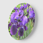 開花の紫色のアイリス ラージ壁時計 (傾斜)