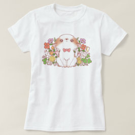 開花の花とお餅かわいいかわいい カラフル Tシャツ