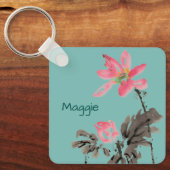 開花の花前向き引用文パーソナライズされた名前の追加 キーホルダー (正面)