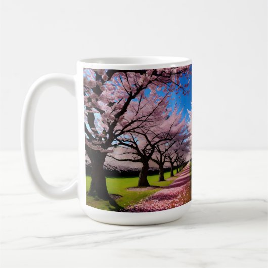 「開花の花春のさくらんぼの木の列 コーヒーマグカップ (左)