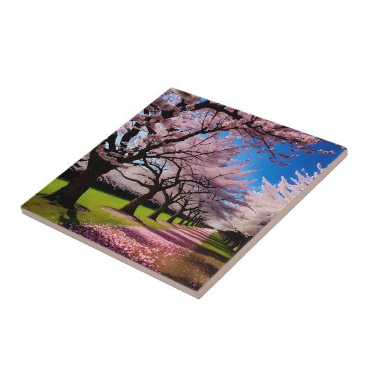 「開花の花春のさくらんぼの木の列 タイル (側面)