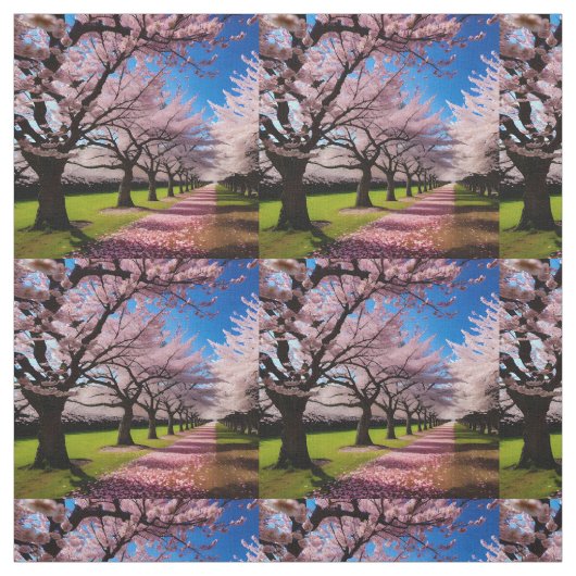 「開花の花春のさくらんぼの木の列 ファブリック (見本)