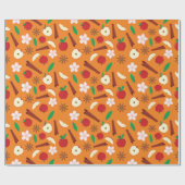 開花の花，スターアニス，シナモン秋シームレス ラッピングペーパー (フラット)