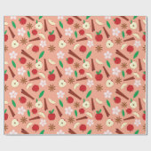 開花の花、スパイスのリンゴ、シナモンシームレス ラッピングペーパー (フラット)