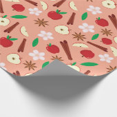 開花の花、スパイスのリンゴ、シナモンシームレス ラッピングペーパー (角)