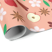 開花の花、スパイスのリンゴ、シナモンシームレス ラッピングペーパー (ロールコーナー)