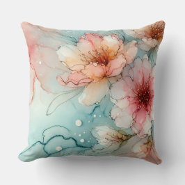 開花の花:抽象芸術アルコールインクデザイン クッション