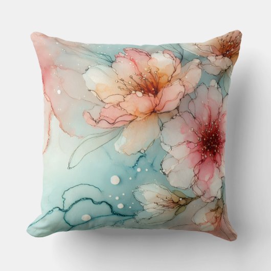 開花の花：抽象芸術アルコールインクデザイン クッション (正面)