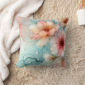 開花の花：抽象芸術アルコールインクデザイン クッション (ブランケット)