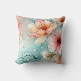 開花の花:抽象芸術アルコールインクデザイン クッション