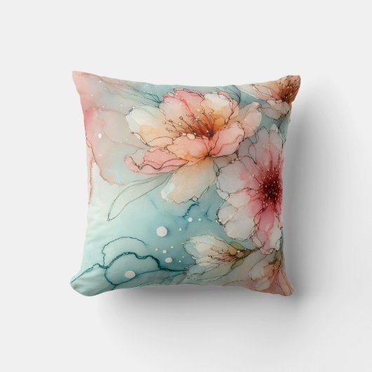 開花の花：抽象芸術アルコールインクデザイン クッション (正面)