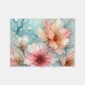 開花の花：抽象芸術アルコールインクデザイン フリースブランケット (正面(横))