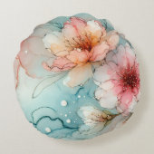 開花の花:抽象芸術アルコールインクデザイン ラウンドクッション (裏面)