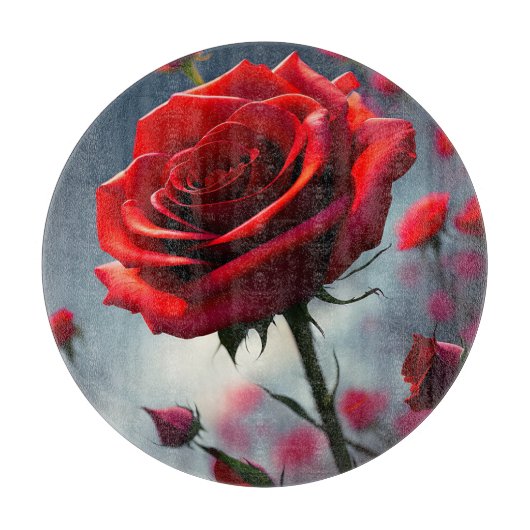 「開花の茎：ルビーバラ」 カッティングボード (正面)