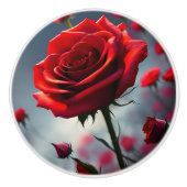 「開花の茎：ルビーバラ」 セラミックノブ (正面)