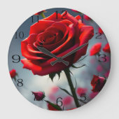 「開花の茎：ルビーバラ」 ラージ壁時計 (正面)