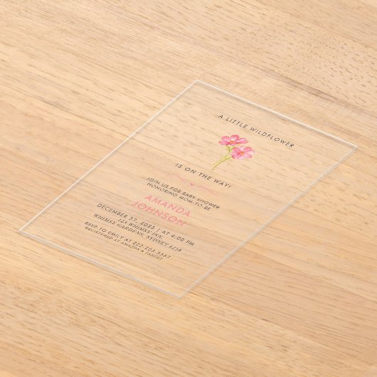 開花の赤ちゃんシャワーの小さなワイルドフラワーベビー アクリル招待状 (レイダウン)